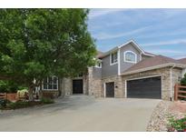 Beautiful two-story home with a large tree in the front yard and a three car garage at 14075 Willow Wood Ct, Broomfield, CO 80020