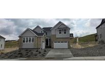 Beautiful two story home featuring a stone and siding exterior with an attached two car garage and professionally landscaped yard at 1672 Fox Trotter Pt, Castle Rock, CO 80104