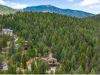 Beautiful mountain home nestled among the trees with a view of the mountains in the background at 10090 Blue Sky Trl, Conifer, CO 80433