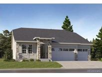 Charming single-story home with a three-car garage and stone accents, set against a bright blue sky at 1059 Morning Side Dr, Erie, CO 80516