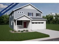 Two-story home with gray siding, red door, and two-car garage at 3948 N Riviera Ct, Aurora, CO 80019