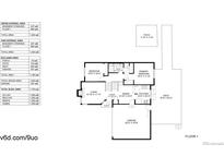 Detailed floor plan showing layout of rooms, including living, bedroom, kitchen, bath, dining, garage, patio, and deck at 1265 Iris Ct, Highlands Ranch, CO 80126