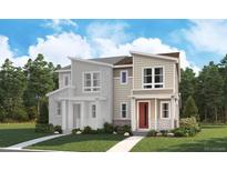 New construction home with modern design elements and covered front porch, nestled among mature trees at 1368 Penner Dr, Erie, CO 80026
