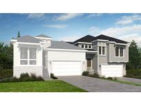 Spacious new home with gray siding, white trim, multiple garage doors, and manicured landscaping at 1950 Grayside Cir, Castle Rock, CO 80109