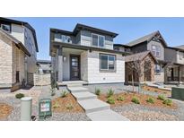 Charming two-story home with landscaped front yard and modern architectural details at 7241 Goldbloom Ln, Littleton, CO 80125