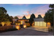 Modern home exterior featuring a spacious driveway and attached two-car garage with transparent doors at 3823 Castle Butte, Castle Rock, CO 80109