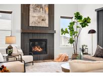 Elegant living room features a cozy fireplace and a large painting above the mantel at 16262 W 95Th Ln, Arvada, CO 80007