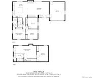 Two-story home floor plan, showing four bedrooms, two bathrooms, living room, kitchen and garage at 9663 Meade Ct, Westminster, CO 80031