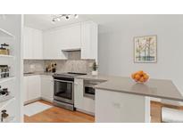 Modern kitchen featuring stainless steel appliances, gray countertops, and ample cabinet space for storage at 550 E 12Th Ave # 209, Denver, CO 80203