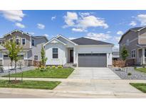 Charming single-story home featuring a well-maintained lawn, gray garage, and inviting curb appeal at 1321 Rock Cliff Ave, Erie, CO 80516
