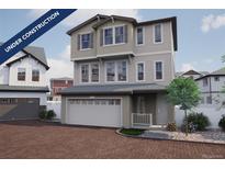 Charming new two-story home featuring an attached two-car garage and landscaped front yard at 1163 Highview Dr, Erie, CO 80516