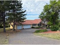 Charming home with a spacious driveway and attached two-car garage, framed by mature trees and a well-manicured lawn at 17852 E Long Ave, Centennial, CO 80016
