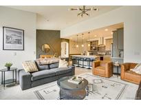 Bright, open-concept living area features stylish furniture and seamless flow to the modern kitchen at 6770 Zebra Grass Ln, Parker, CO 80138
