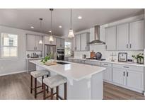 Modern kitchen features stainless steel appliances, a center island with seating, and stylish pendant lighting at 434 W 128Th Dr, Westminster, CO 80234