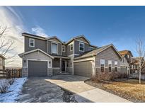 Beautiful two-story home with a three car garage and stone accents at 12953 Bridge View Ln, Parker, CO 80134