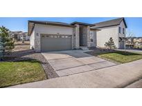 Charming single Gathering home featuring stone accents, a two-car garage, and tidy landscaping at 328 Simmental Loop, Castle Rock, CO 80104