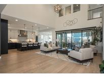 Bright, open-concept living room flows into a modern kitchen with a large island and high-end appliances at 5866 Boston Ct, Denver, CO 80238