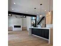Spacious living room featuring a modern fireplace, hardwood floors, and an open floor plan to the gourmet kitchen at 2442 S Saint Paul St, Denver, CO 80210