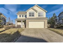 Charming two-story home with a two-car garage and a well-maintained front yard at 254 Ellendale St, Castle Rock, CO 80104