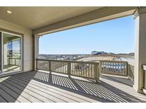 Spacious covered deck showcasing scenic views of the surrounding landscape and distant mountains at 3856 Treadway Pt, Castle Rock, CO 80108