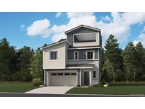 Three-story home with a combination of blue siding, white siding, stone accents, and a two-car garage at 9129 White Ridge Rd, Englewood, CO 80112