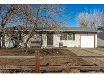 House exterior showcasing a front yard, driveway, and mature trees at 1331 4Th St, Fort Lupton, CO 80621