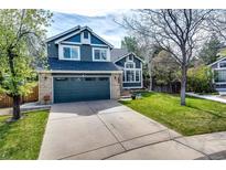 Charming two-story home featuring a well-maintained lawn and a spacious two-car garage at 18572 E Tanforan Pl, Aurora, CO 80015