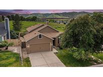 Charming home featuring a two-car garage and mountain views in a well-manicured, green lawn at 10152 Telluride St, Littleton, CO 80125