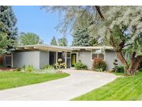 Charming single-story home featuring a well-manicured lawn, mature trees, and modern architectural design at 1338 S Fairfax St, Denver, CO 80222