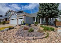 Charming home with a well-manicured front yard and two-car garage at 10132 Nickolas Ave, Highlands Ranch, CO 80130