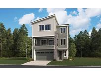 Striking three-story home features stone accents, a covered balcony, and an attached two-car garage at 9147 White Ridge Rd, Englewood, CO 80112