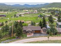Charming home with a spacious yard surrounded by lush greenery and mountain views at 24030 San Isabel Rd, Indian Hills, CO 80454