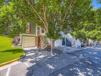 Charming townhomes with garages and inviting stairs and a beautiful large tree at 9736 W Cornell Pl, Lakewood, CO 80227