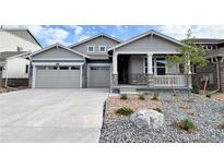 Charming single-Gathering home featuring a 2-car garage, covered porch, and professionally landscaped front yard at 3967 Descent St, Castle Rock, CO 80108