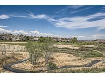 Scenic view of the neighborhood featuring lush greenery and houses under a partly cloudy sky at 3181 Firenze Pl, Highlands Ranch, CO 80126