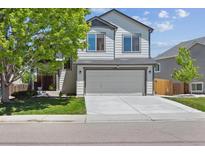 Charming two-story home with a spacious two-car garage and well-maintained lawn at 16581 Buckthorn Ln, Parker, CO 80134