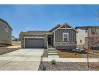 Charming single-Gathering home with stone accents, gray siding, a two-car garage, and a well-maintained front yard at 21964 E 39Th Ave, Aurora, CO 80019