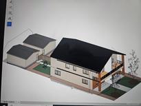 3D rendering of a two-story house with attached garage and additional detached structure at 1371-1373 Wolff St, Denver, CO 80204