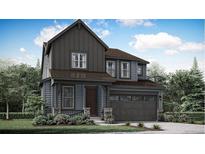 Charming two-story home with a gray exterior, a covered front porch, and a two-car garage at 12626 W Frost Ave, Littleton, CO 80127