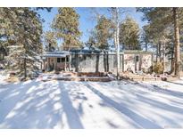 Ranch style home with sunroom and snowy landscape at 26347 De Berry St, Conifer, CO 80433