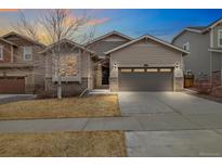 Charming single-Gathering home featuring a two-car garage and a well-maintained lawn at 16249 Lanceleaf Pl, Parker, CO 80134