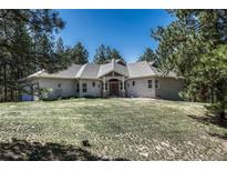 Charming single Gathering home with a well-manicured lawn and a beautiful stone and stucco exterior at 4726 Pinon Dr, Elizabeth, CO 80107