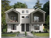 Modern two-story home featuring dual balconies, sleek lines, and a minimalist landscape at 3200 W 27Th Ave, Denver, CO 80211