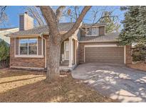 Charming two-story home with brick and siding, featuring a well-maintained front yard and attached garage at 9354 Cattail Ct, Highlands Ranch, CO 80126