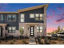 Modern two-story home with gray siding and stone accents at 7880 Horsebrush Ln # A, Littleton, CO 80125