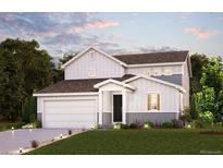 Two-story house with white and gray siding, a two-car garage, and landscaping at 5700 Ranch St, Mead, CO 80504