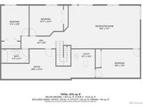 Detailed floor plan showcasing bedrooms, bathrooms, office, and a large recreation room at 9670 W 69Th Ave, Arvada, CO 80004