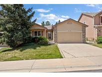 Charming single-story home featuring a well-manicured lawn, mature tree, and an attached two-car garage at 14139 W Warren Dr, Lakewood, CO 80228
