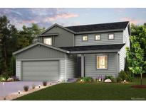 Inviting two-story home boasting a well-manicured lawn and attached two-car garage at 14107 Bunny Hop Ln, Parker, CO 80134