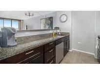 Well-lit kitchen features granite countertops, modern fixtures, and stainless steel dishwasher at 1020 15Th St # 9N, Denver, CO 80202